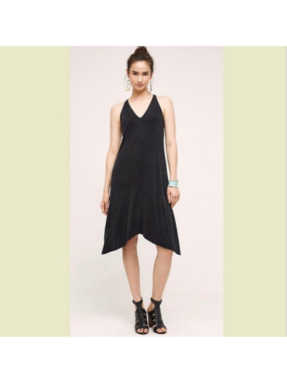 Anthropologie Dolan Left Coast Willa Dress Black Cupro Handkerchief Hem Size L